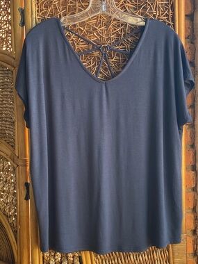 Papermoon Charcoal Gray Short-Sleeve V-Neck Strap Top